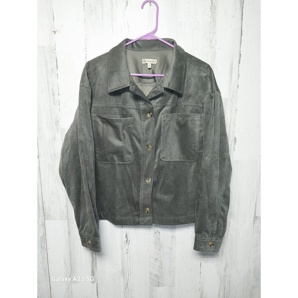Democracy corduroy shirt jacket Green button front womens Large